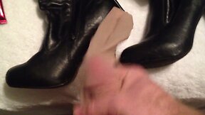 Cumming on high heel knee high leather boots
